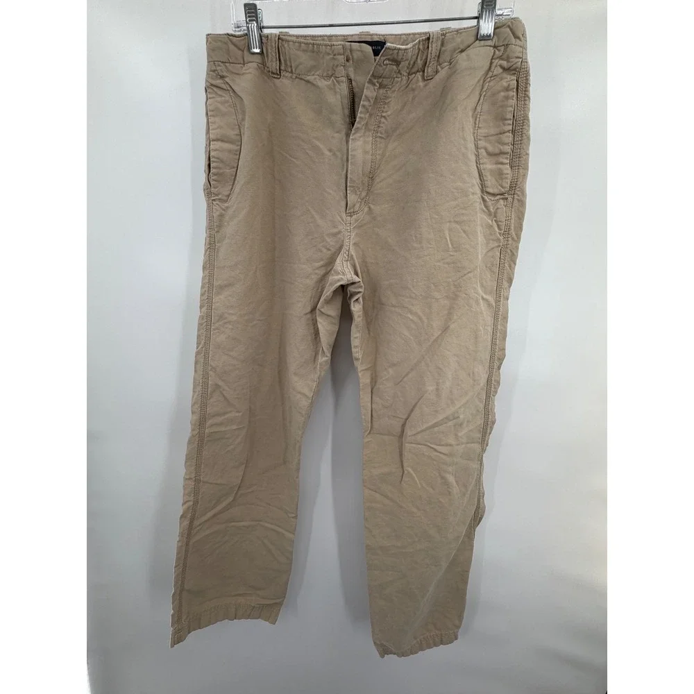 Banana Republic Heritage Pants Mens 30x30 Actual Tan Linen Straight Leg Casual